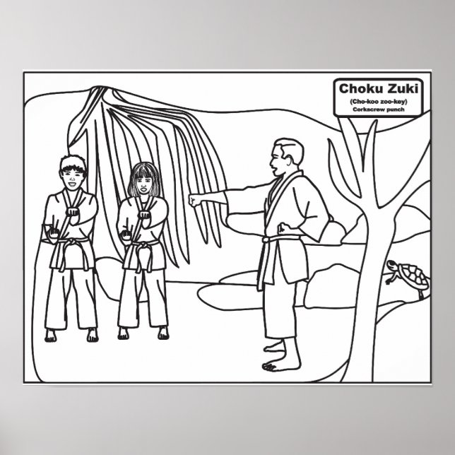 Martial Arts Coloring Poster for Kids Choku Zuki (Front)