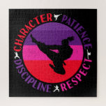 Martial Arts Core Values - Karate Jigsaw Puzzle<br><div class="desc">Karate retro grunge silhouette art design for karateka women and girls practicing a simple life of developing character, patience, respect, and self-discipline. > Proper mindset fosters core values that can be more important than the physical skills learned. > Personalize it! Add custom name, photo, or text.</div>