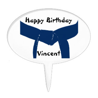 Martial Arts Dark Blue Belt Birthday Party Cake Topper