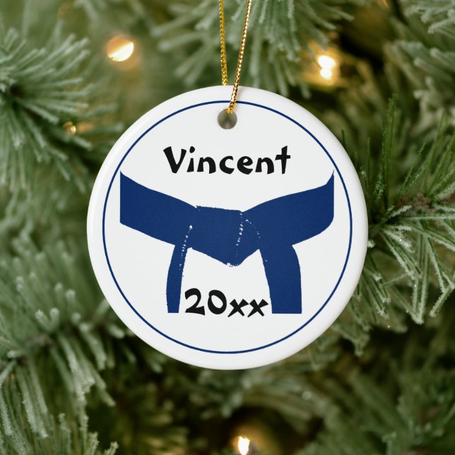 Martial Arts Dark Blue Belt Dated Ceramic Ornament (Tree)