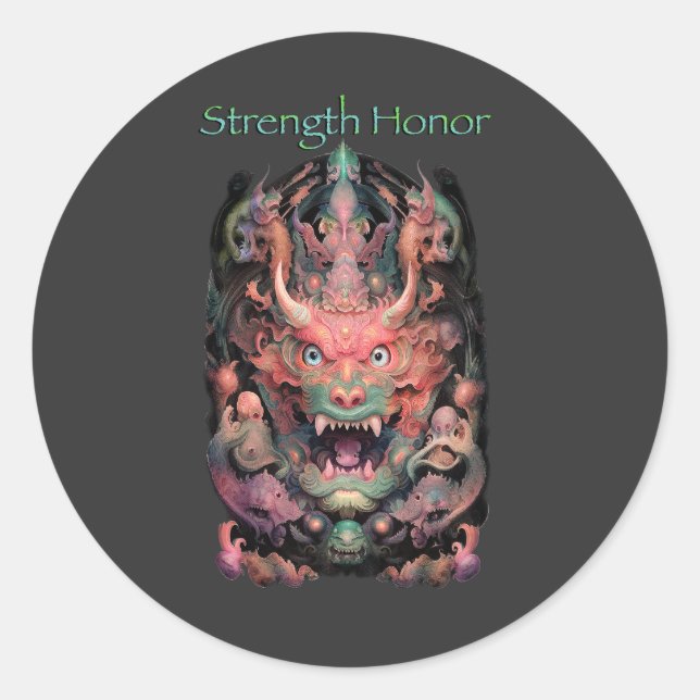 Martial Arts Dragon (Strength Honor) Classic Round Sticker (Front)