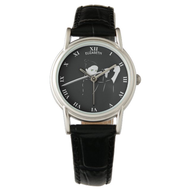 Martial Arts Female Warrior With Japanese Katana Watch (Front)