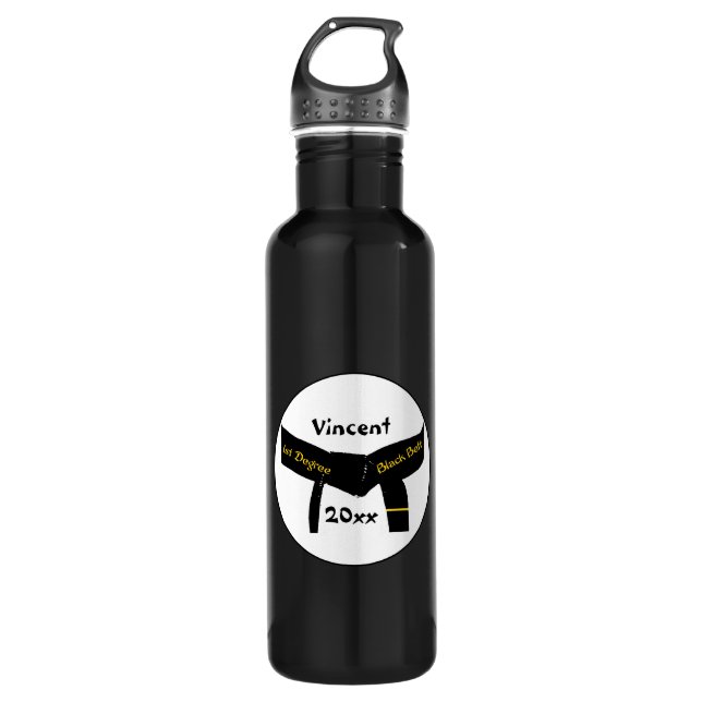Martial Arts First Degree Black Belt Stainless Steel Water Bottle (Front)