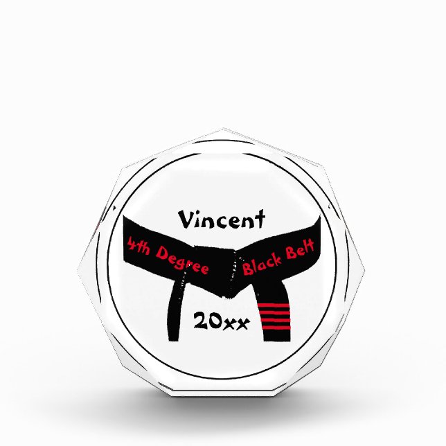 Martial Arts Fourth Degree Black Belt Red Stripe Acrylic Award (Front)