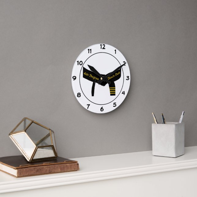 Martial Arts Fourth Degree Black Belt Round Clock (Office)