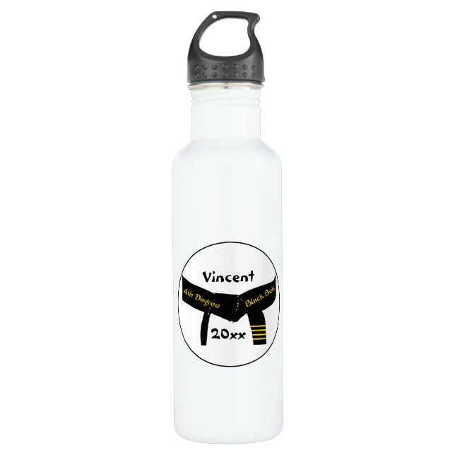 Martial Arts Fourth Degree Black Belt Stainless Steel Water Bottle (Front)