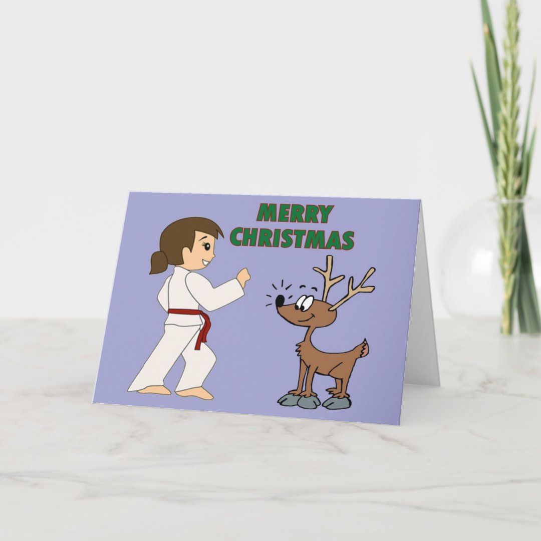 Martial Arts Girl and her Reindeer Christmas Cards Zazzle