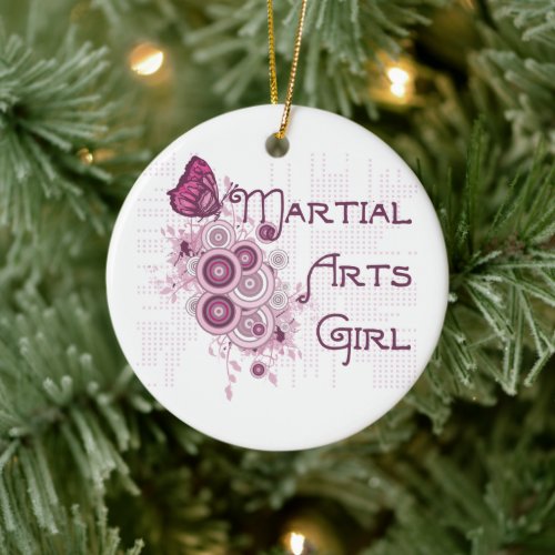 Martial Arts Girl Pink Butterfly Ceramic Ornament