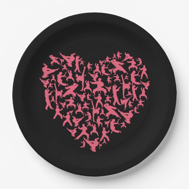 Martial Arts Girls Karate Heart Paper Plates (Front)