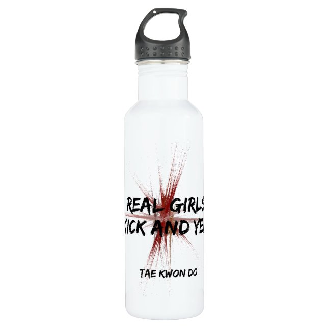 Martial Arts Girls Kick and Yell Water Bottle (Front)
