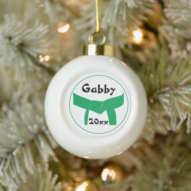 Martial Arts Green Belt Dated Ceramic Ball Christmas Ornament (Tree)