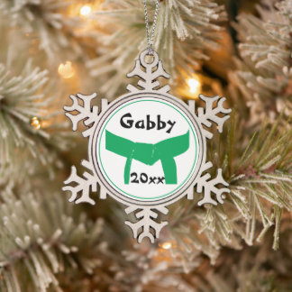 Martial Arts Green Belt Dated Snowflake Pewter Christmas Ornament