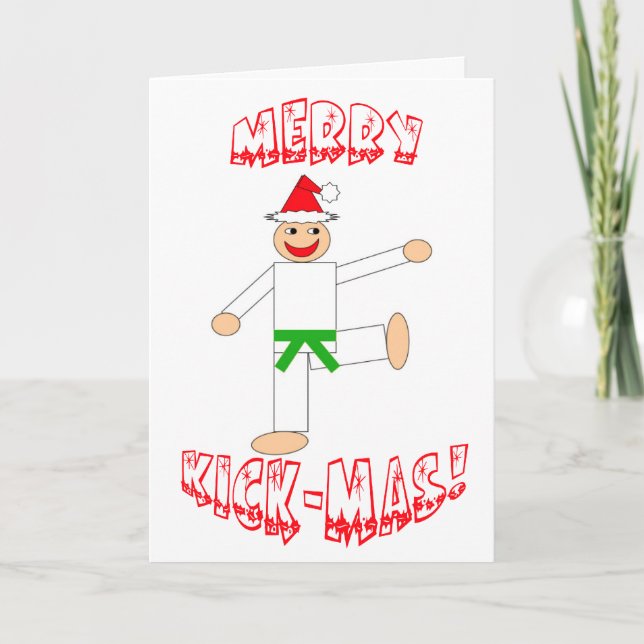 Martial Arts Green Belt Merry Kick-Mas Christmas Holiday Card (Front)