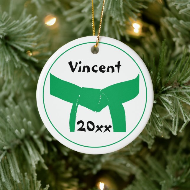 Martial Arts Green Belt Rank Ceramic Ornament (Tree)