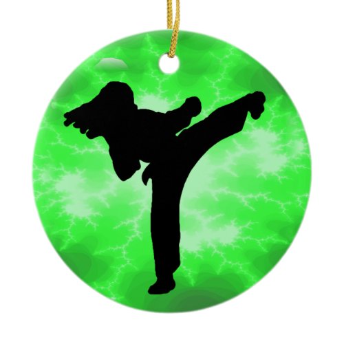 Martial Arts Green Lightning Female Design Ceramic Ornament