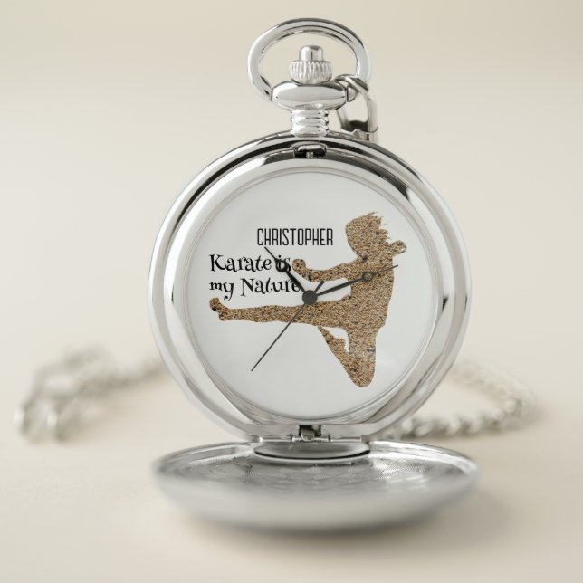 Martial Arts Japan Karate Silhouette Custom Name   Pocket Watch (Inside)