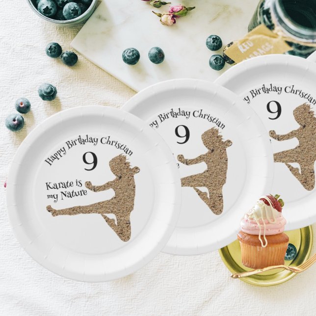 Martial Arts Japan Silhouette Karate Boy Birthday Paper Plates (Creator Uploaded)