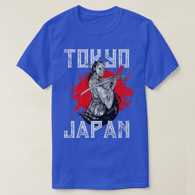 Martial Arts Japanese Tengu Samurai with Neko Mask T-Shirt (Design Front)