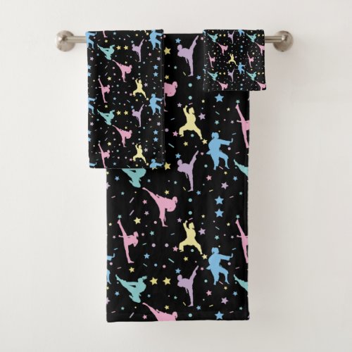 Martial Arts Karate Abstract Stars Sparkles Bath Towel Set