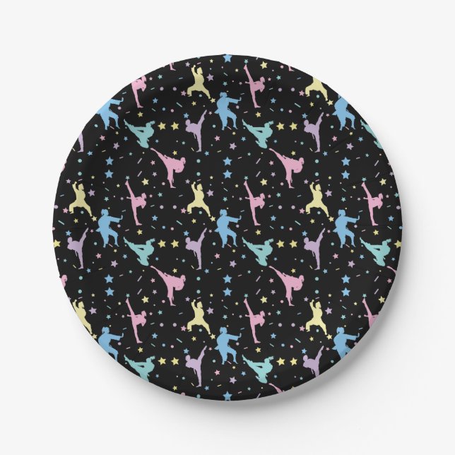 Martial Arts Karate Abstract Stars Sparkles Paper Plates (Front)