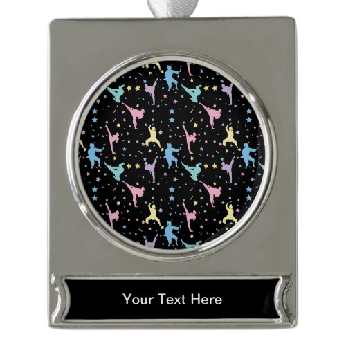 Martial Arts Karate Abstract Stars Sparkles Silver Plated Banner Ornament