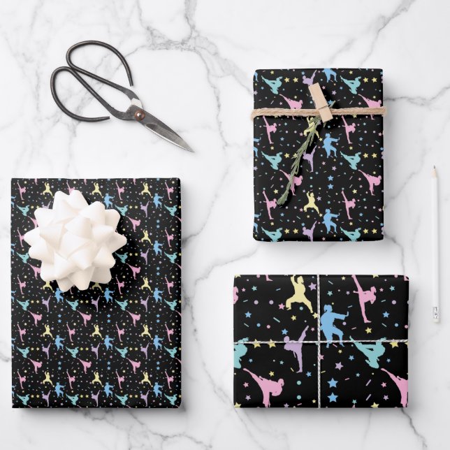 Martial Arts Karate Abstract Stars Sparkles Wrapping Paper Sheets (Front)