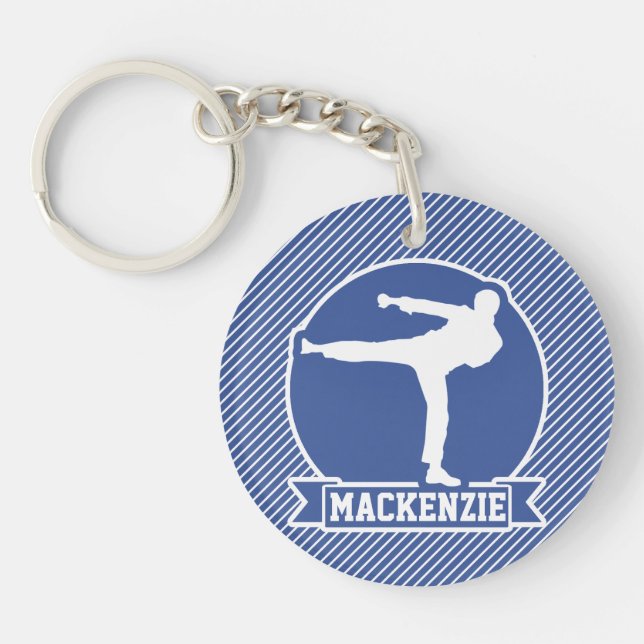 Martial Arts, Karate, Blue & White Stripes Keychain (Front)