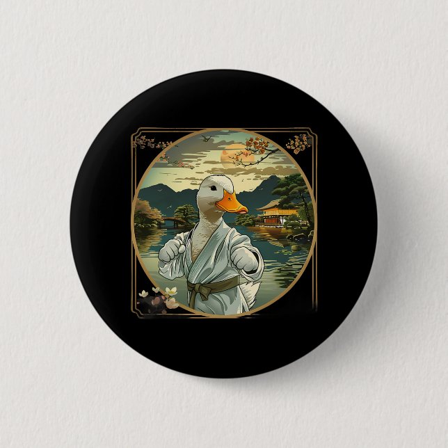 Martial Arts Karate Duck Sunset Garden Mma Taekwon Button (Front)