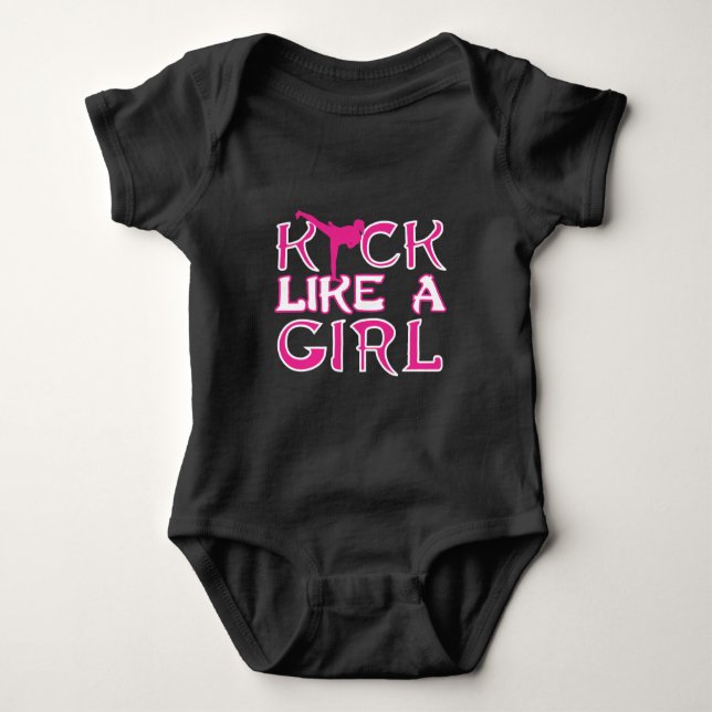 Martial Arts Karate Kickboxing Girl Fighter Baby Bodysuit (Front)