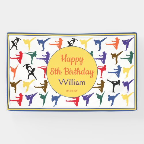 Martial Arts Karate Kids Happy 8th Birthday Banner