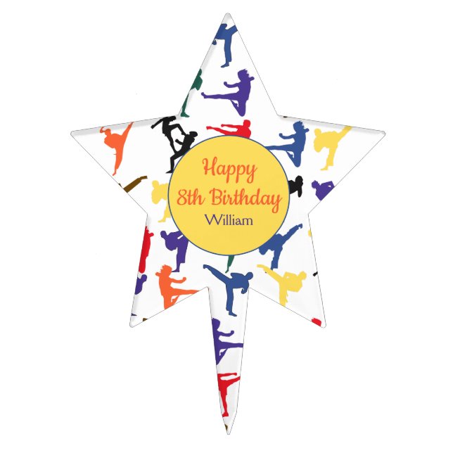 Martial Arts Karate Modern Party Happy Birthday Cake Topper (Front)