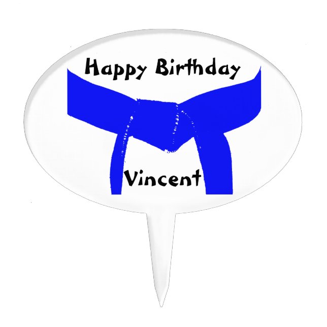 Martial Arts Light Blue Belt Birthday Party Cake Topper (Front)