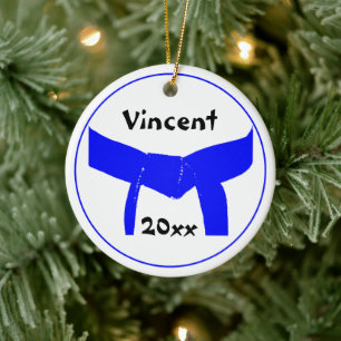 Martial Arts Light Blue Belt Ceramic Ornament