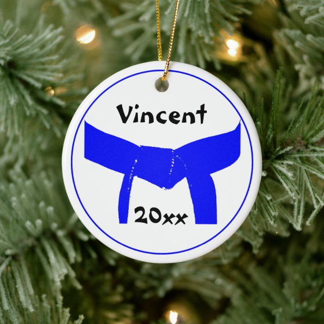 Martial Arts Light Blue Belt Ceramic Ornament (Tree)