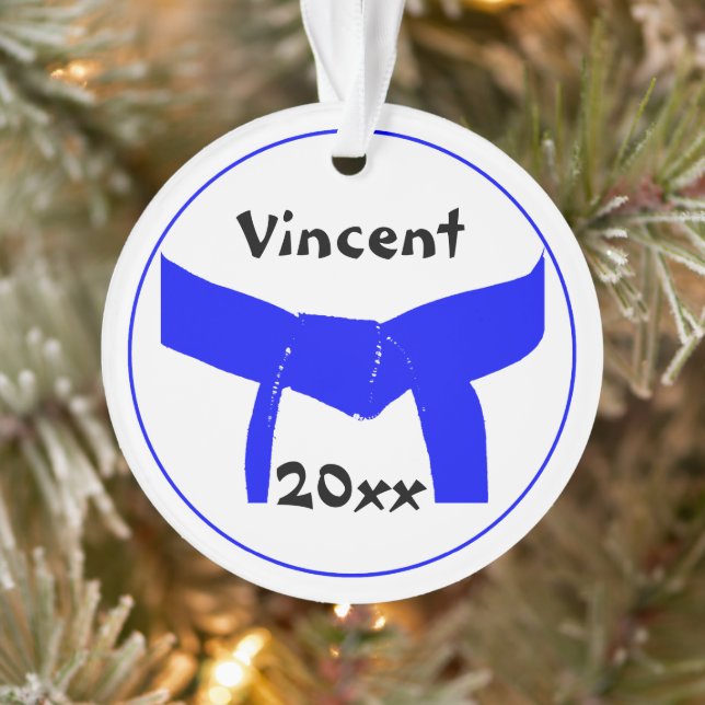 Martial Arts Light Blue Belt Rank Ornament (Tree)