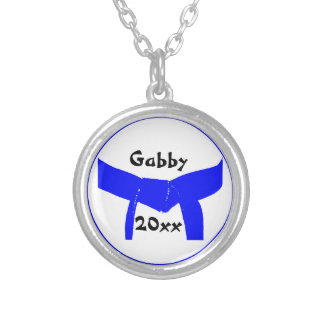 Martial Arts Light Blue Belt Silver Plated Necklace
