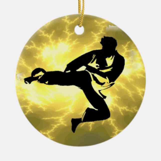 Martial Arts Lightning Bronze Male Design Ceramic Ornament (Front)