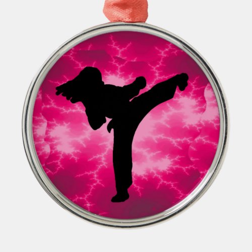 Martial Arts Lightning Pink Female Design Metal Ornament