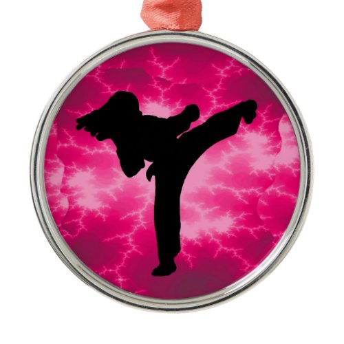 Martial Arts Lightning Pink Female Design Metal Ornament