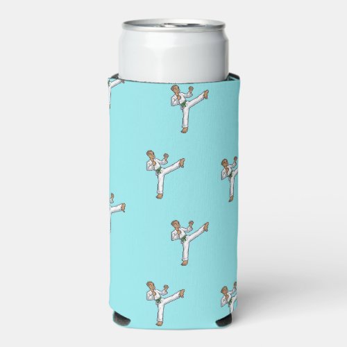 Martial arts master pattern on blue seltzer can cooler