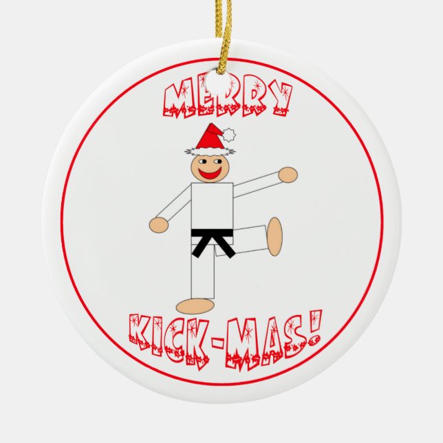 Martial Arts Merry Kick Mas Black Belt Rank Ceramic Ornament (Front)