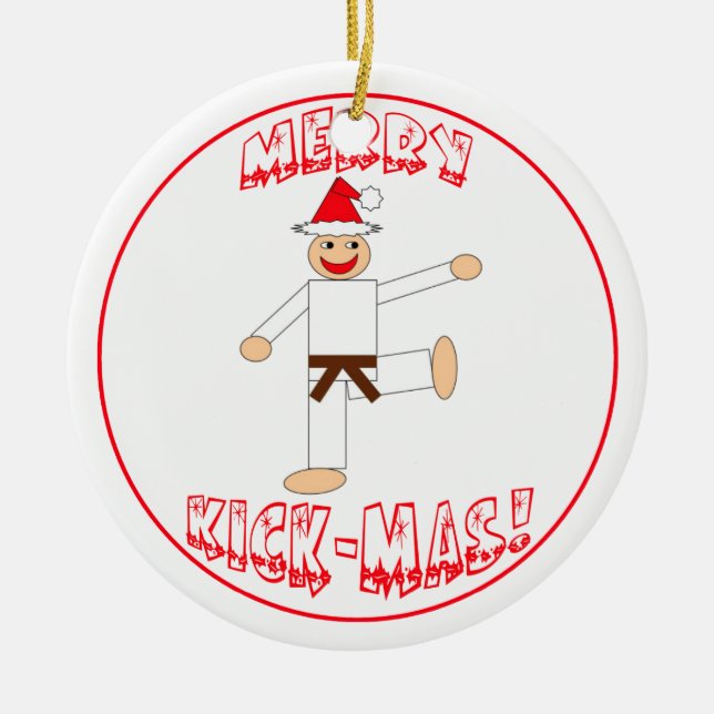 Martial Arts Merry Kick Mas Brown Belt Dated Ceramic Ornament (Front)