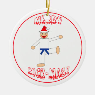Martial Arts Merry Kick Mas Dark Blue Belt Ceramic Ornament