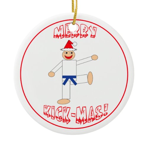 Martial Arts Merry Kick Mas Dark Blue Belt Ceramic Ornament
