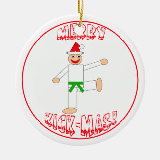 Martial Arts Merry Kick Mas Green Belt Ceramic Ornament