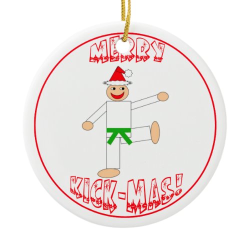 Martial Arts Merry Kick Mas Green Belt Ceramic Ornament