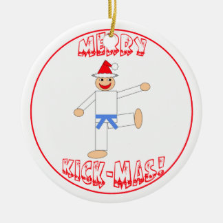 Martial Arts Merry Kick Mas Light Blue Belt Ceramic Ornament