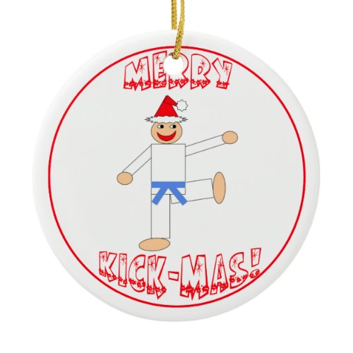 Martial Arts Merry Kick Mas Light Blue Belt Ceramic Ornament