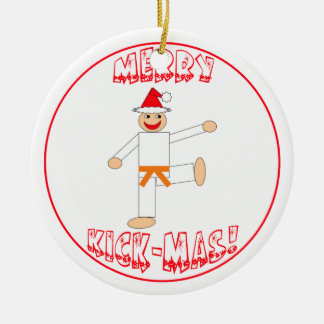 Martial Arts Merry Kick Mas Orange Belt Ceramic Ornament