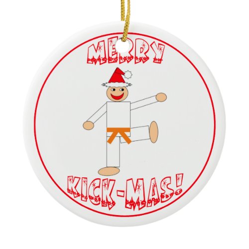 Martial Arts Merry Kick Mas Orange Belt Ceramic Ornament